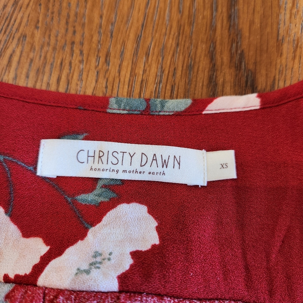 Christy Dawn Crimson Floral Dawn Dress V Neck Crossover Midi Size XS - Picture 7 of 10